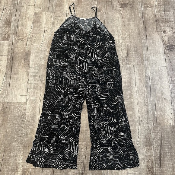 Stitch &‎ Feather Abstract Print Jumpsuit Womens Size Medium Black Pockets - Picture 1 of 9